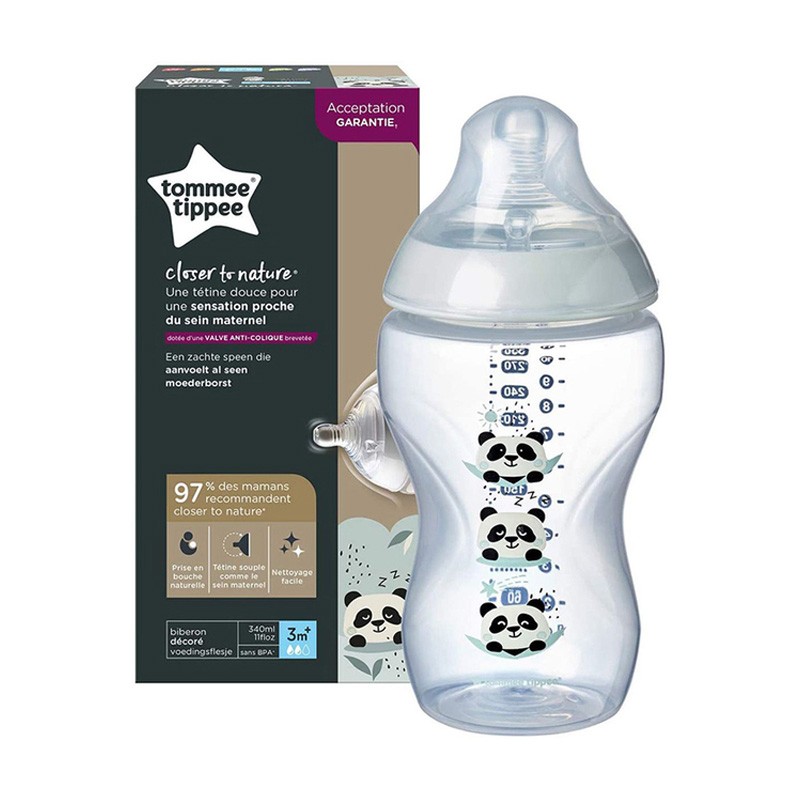 TOMMEE TIPPEE BIBERON PANDA VERT 3M+ 340ML