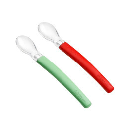 WEE 2 CUILLERES EN SILICONE 6 MOIS + VERT/ROUGE