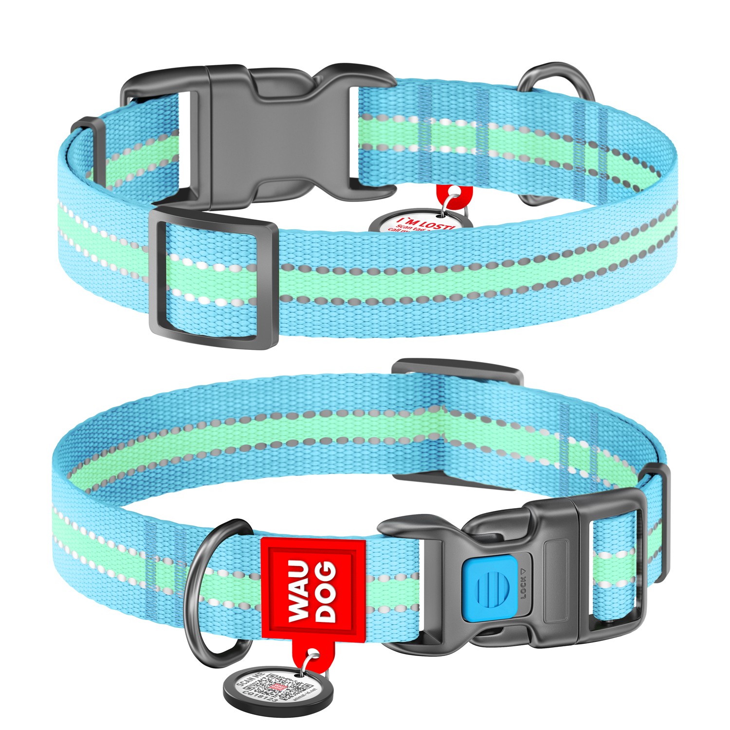 COLLAR C-NYLON FLUO 15mm 23-35_M BLEU-pharmashop