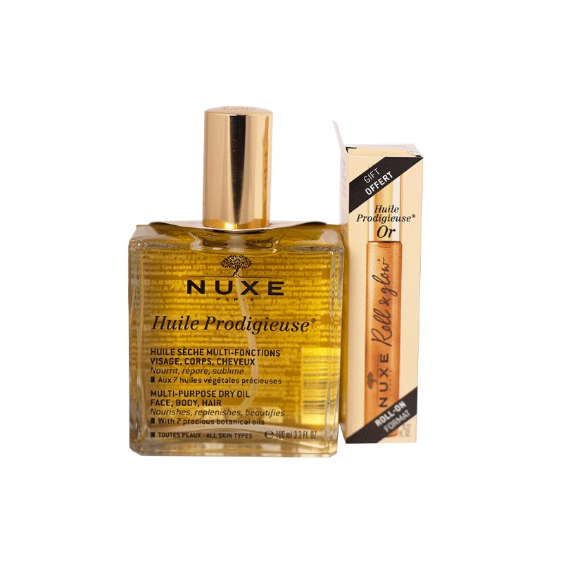 NUXE HUILE PRODIGIEUSE 100 ML+NUXE ROLL ON ROLL & GLOW (OFFERT)