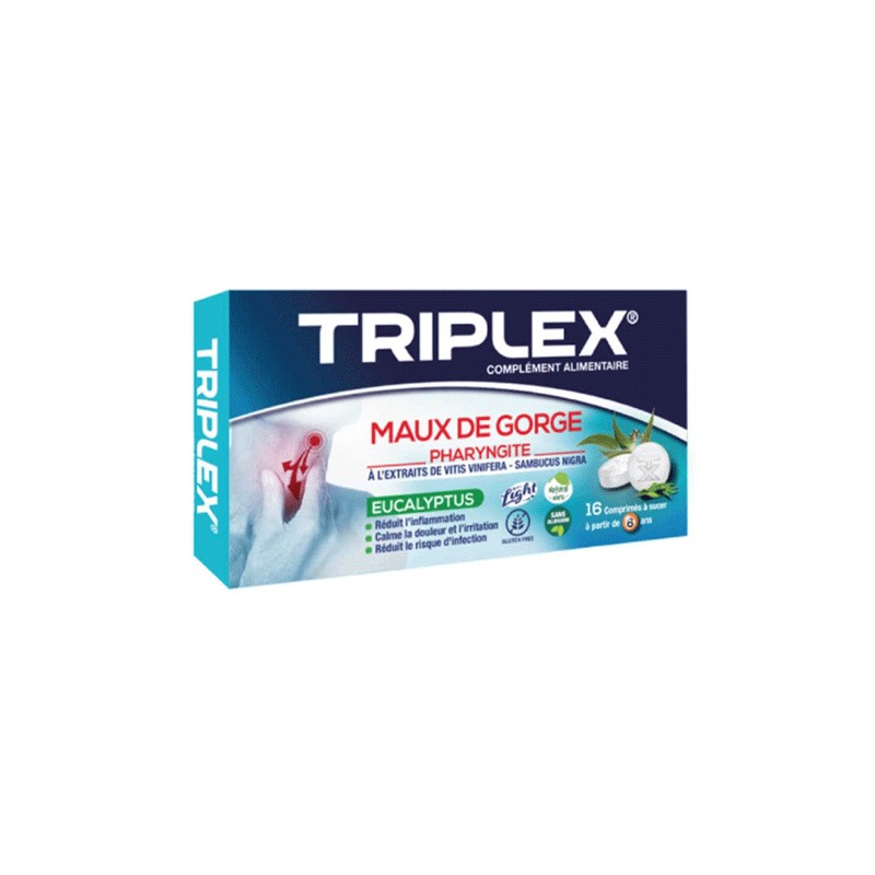 TRIPLEX MAUX DE GORGE PHARYNGITE EUCALYPTUS,16 COMPRIMES-pharmashop