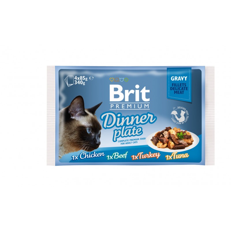 BRIT PREMIUM CHAT FILETS DELICATS EN SAUCE DINNER PLATE,400G(4x85G)-pharmashop
